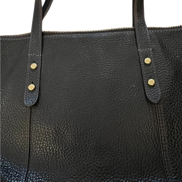 FOSSIL black pebbled leather zip top tote bag - Picture 3 of 9